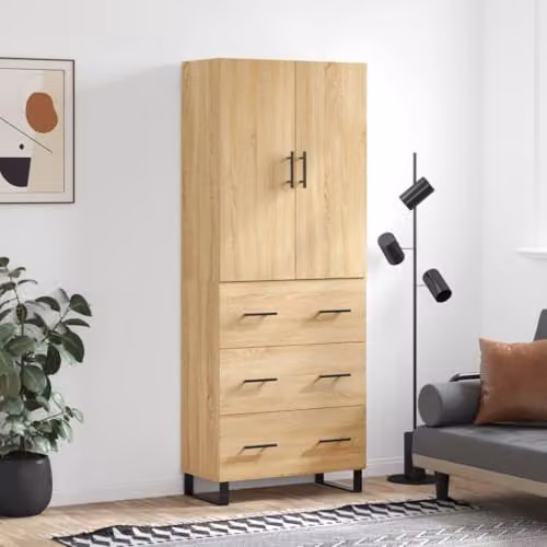 vidaXL Modern Sonoma Oak Highboard Sideboard with Drawers and Doors, Brown – 2
