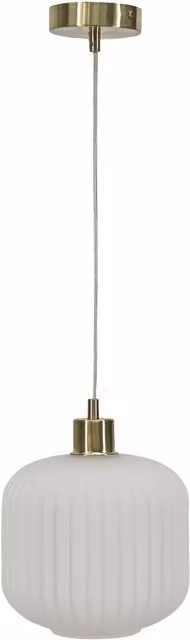 First Choice Lighting Bento White Ribbed Glass Pendant Light with Satin Brass Fitting
