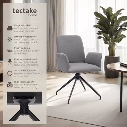 tectake Set of 2 Daya Swivel Dining Chairs in Anthracite Grey – 3