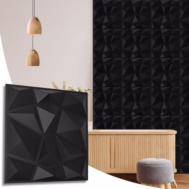 NOVECRAFTO Black Diamond Design 3D PVC Wall Panels, W/D/H: 50 x 50 x 1.5 cm, 14 Pack
