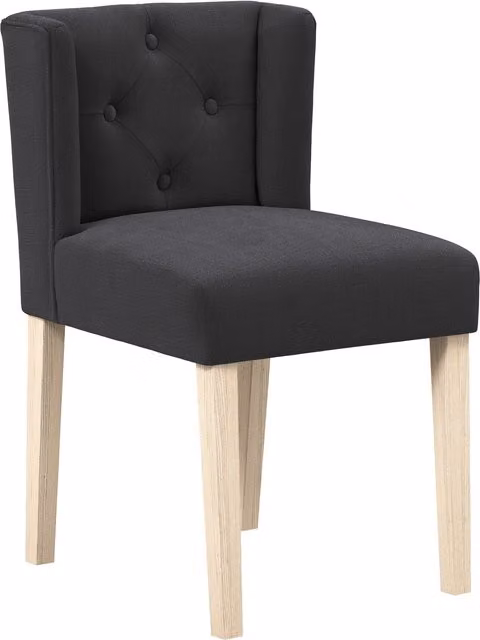 Lemon Pavilion Furniture Shay Winged Armless Dining Chair in Grey Linen Blend Fabric with Rubberwood Legs