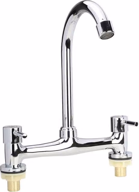 Kelvenix Modern Dual Lever Chrome Kitchen Sink Mixer Tap in Silver, W/D/H: 100 x 5.2 x 2.95 cm – 1