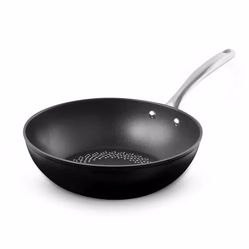 Tower SmartStart Ultra Forged 28cm Aluminium Wok with Aeroglide Non-Stick Coating, Black and Silver, Induction Compatible and Oven Safe – 1
