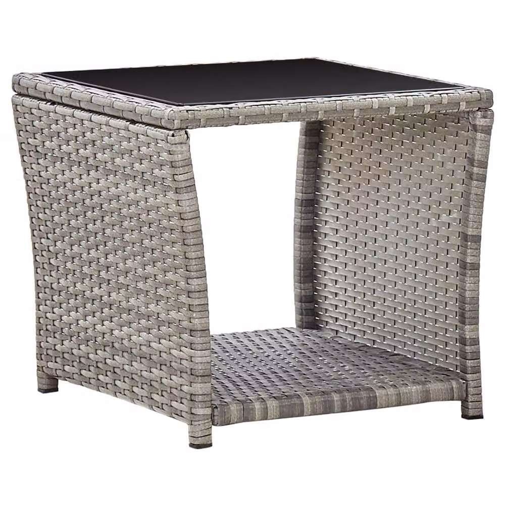 Berkfield Home Modern Coffee Table in Grey Poly Rattan and Glass, W/D/H: 45 x 45 x 40 cm – 2