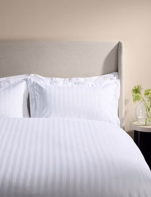 M&S x Kelly Hoppen White Striped Mako Cotton Satin Bedding Set
