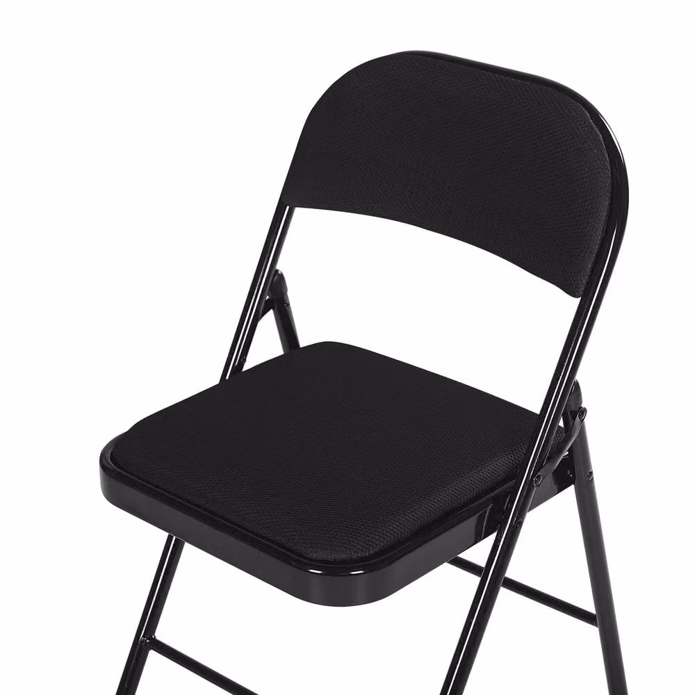 Wyld and Coco 4-Pack of Modern Black Folding Chairs with Metal Frame and Padded Fabric Seats – 4