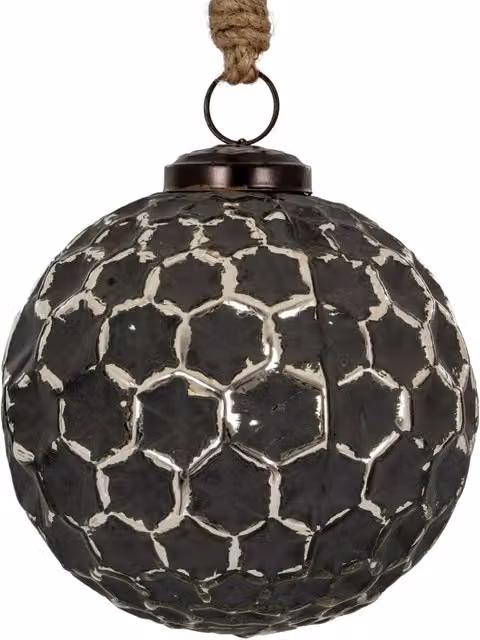 KDMK Geometric Round Christmas Bauble in Grey and Silver Metallic Finish