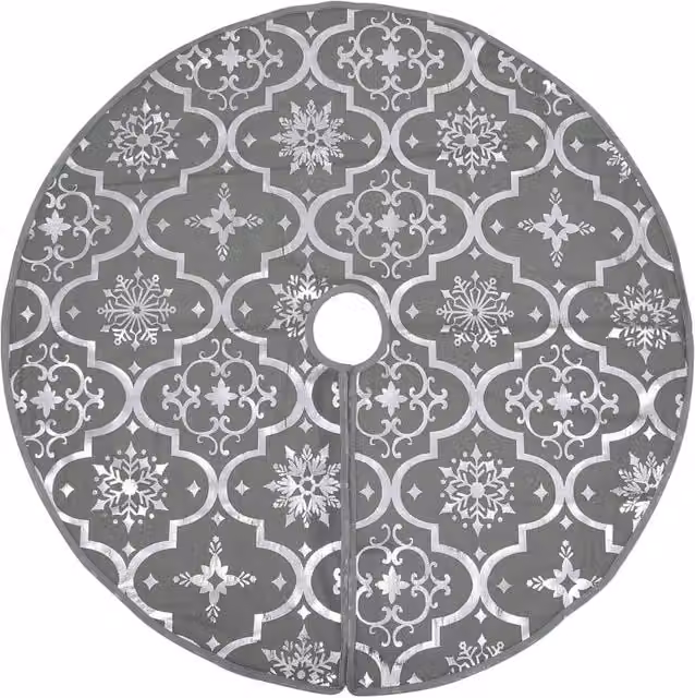 Berkfield Home Luxury Christmas Tree Skirt with Sock in Grey, Diameter: 122 cm