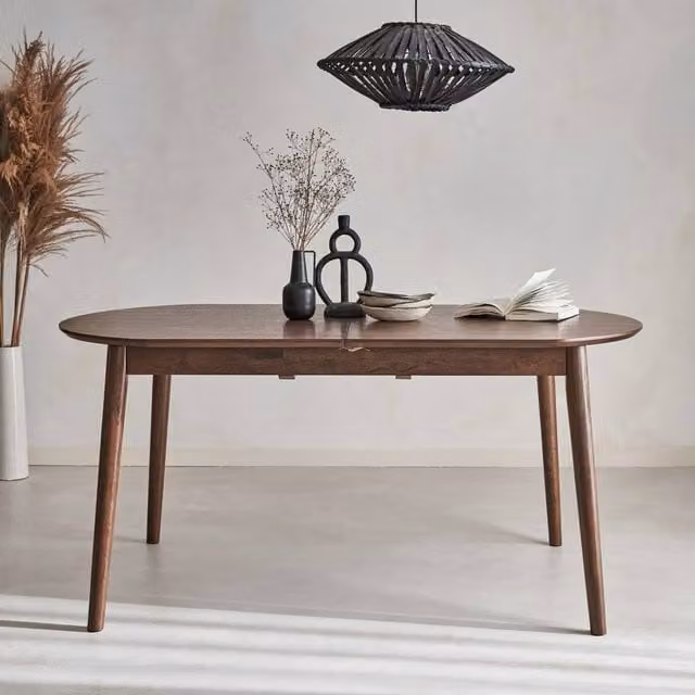 sweeek Extendable Oval Dining Table, 6 to 8 Seater, Dark Brown, W/D/H: 180 x 90 x 75 cm