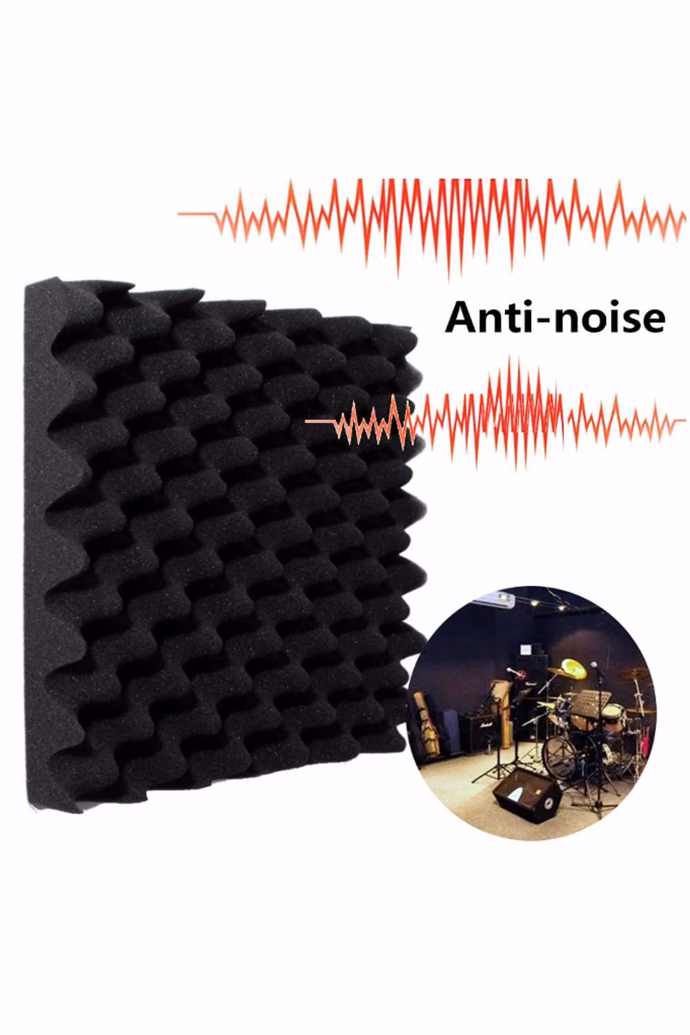 Living and Home 12-Piece Black Wave Shape Acoustic Foam Panels, High-Density Flame-Retardant Polyurethane, 30 x 30 cm – 4