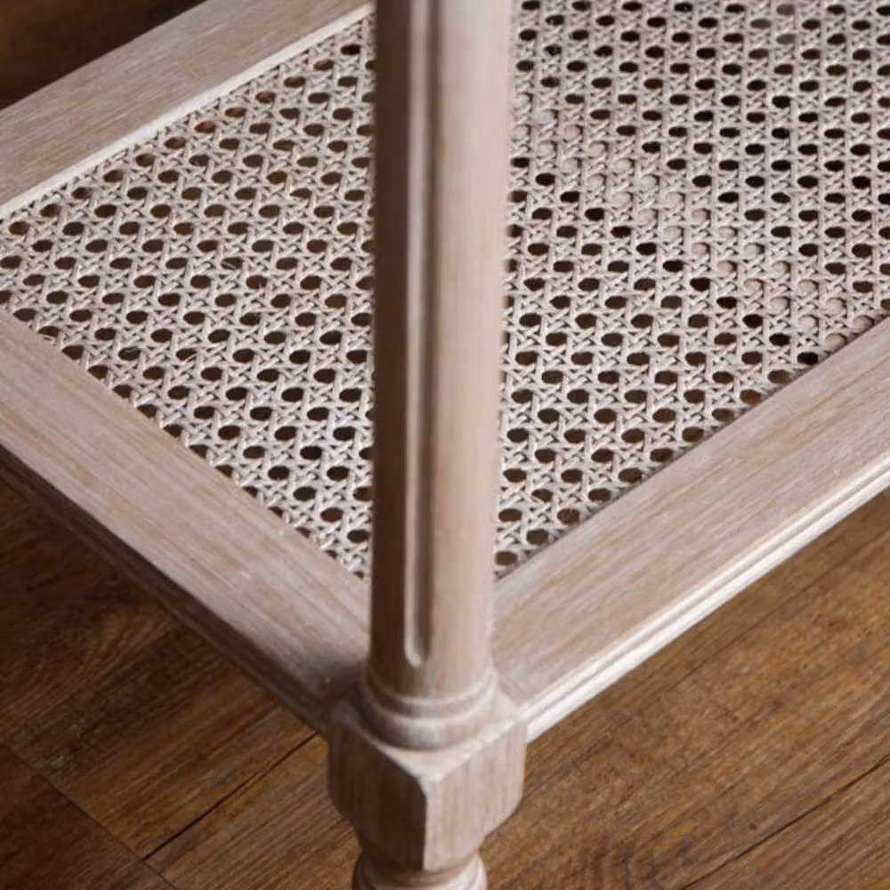 Wyld Haus Laurelbrook Grey Wood Side Table with Rattan Shelf, W/D/H: 40 x 40 x 60 cm – 2