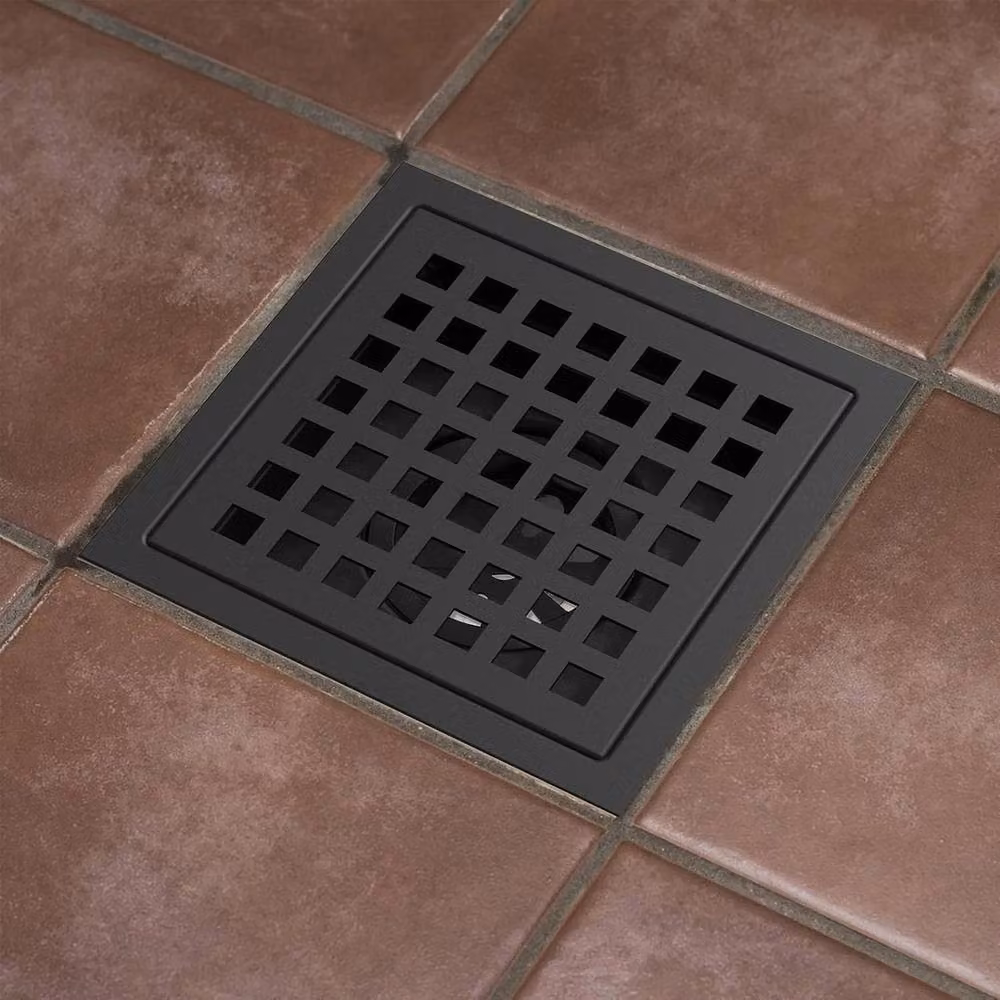 VOGREX 6 Inch Square Brushed Black High Flow Shower Floor Drain with Hair Filter – 4
