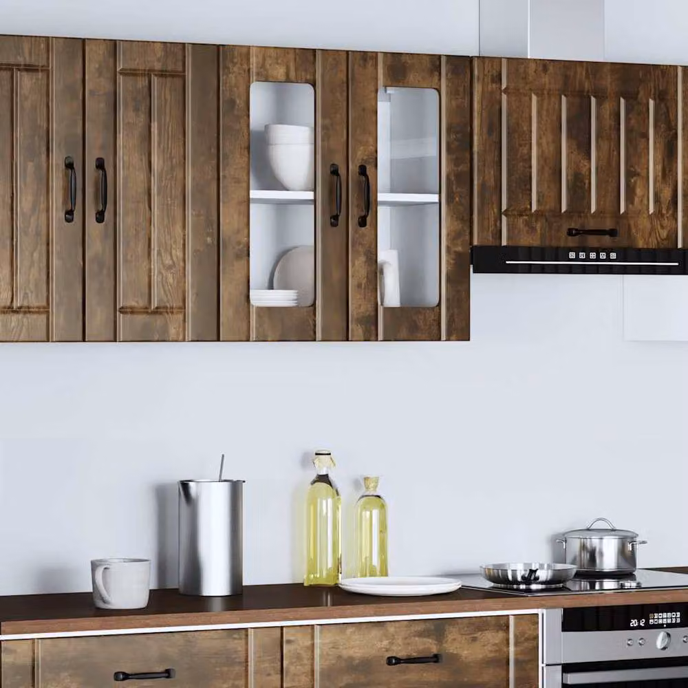 Berkfield Home Lucca Kitchen Wall Cabinet with Glass Doors in Smoked Oak Brown – 3