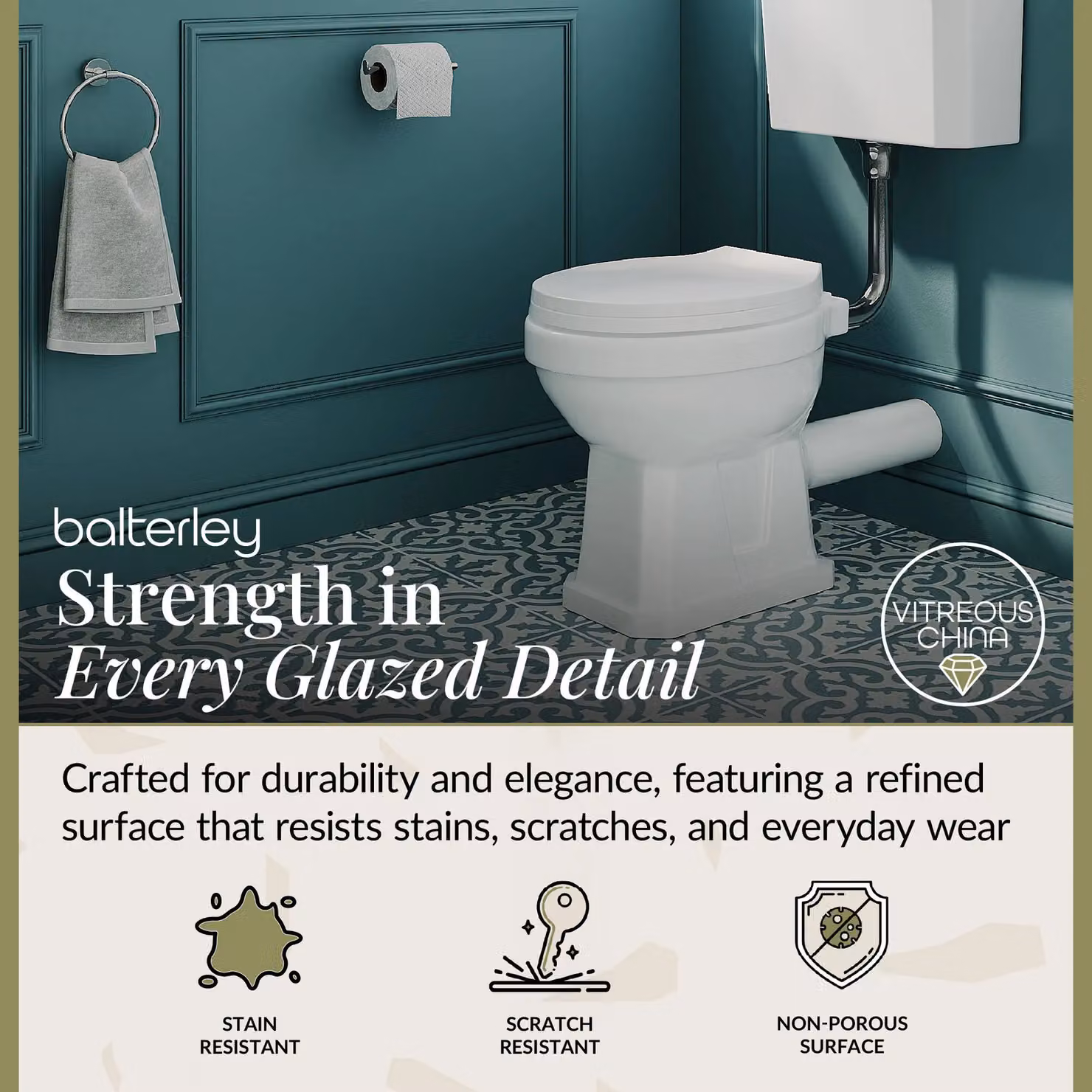 Balterley Traditional Ceramic Low Level Toilet Pan, Cistern and Flush Pipe Kit in White – 2