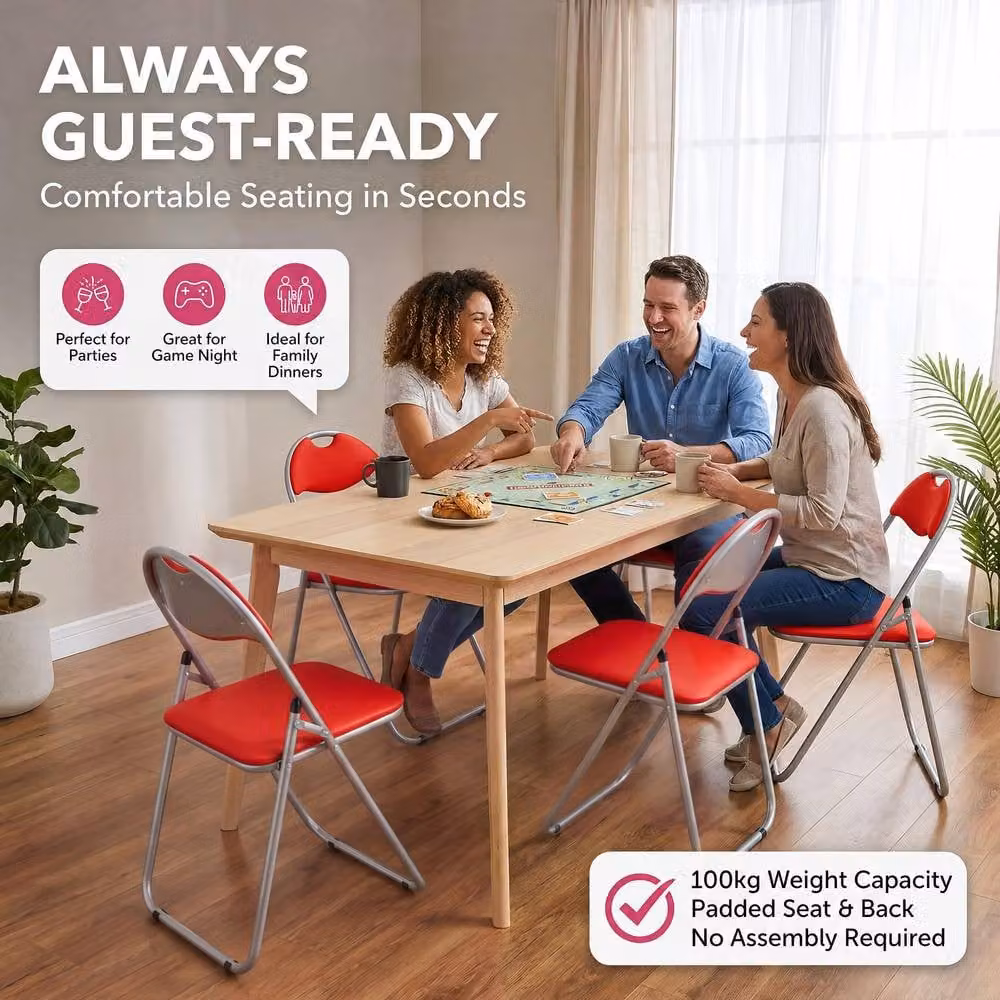 Bravich LTD Candy Red Faux Leather Padded Folding Dining Chair – 5