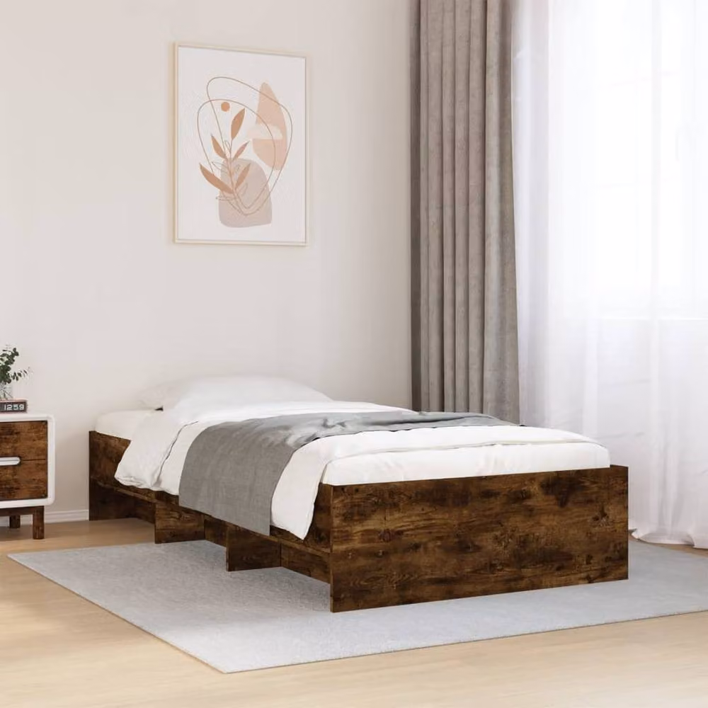 Berkfield Home Single Bed Frame in Smoked Oak Brown, W/D/H: 90 x 190 cm – 2