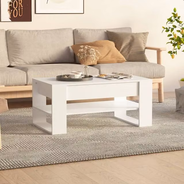 Berkfield Home White Rectangular Coffee Table in Engineered Wood W/D/H: 102 x 55 x 45 cm