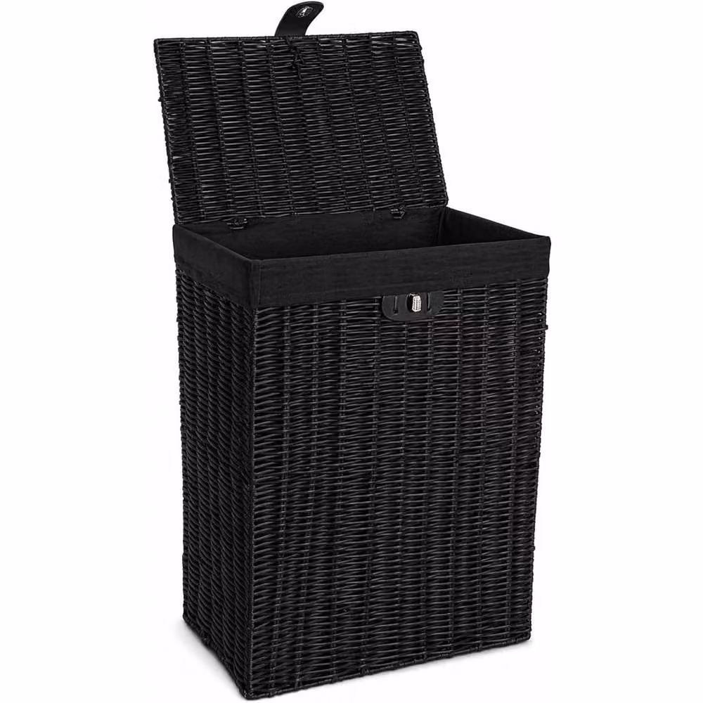 FLAVORA Black Wicker Lidded Laundry Hamper – 3