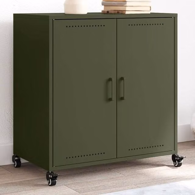 Berkfield Home Industrial Metal Sideboard in Matt Olive Green, W: 68.5 cm, D: 39 cm, H: 72 cm