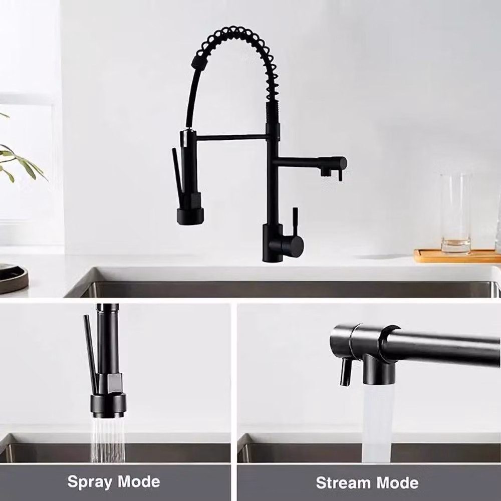 Dyzi Matt Black Brass Single Lever Kitchen Mixer Tap with Pull Out Spray Spout – 4