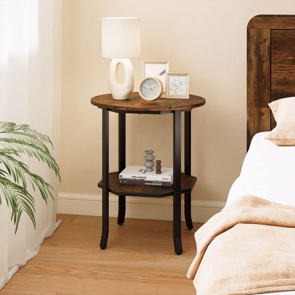 Kelvenix Round 2-Tier Side Table in Brown – 3