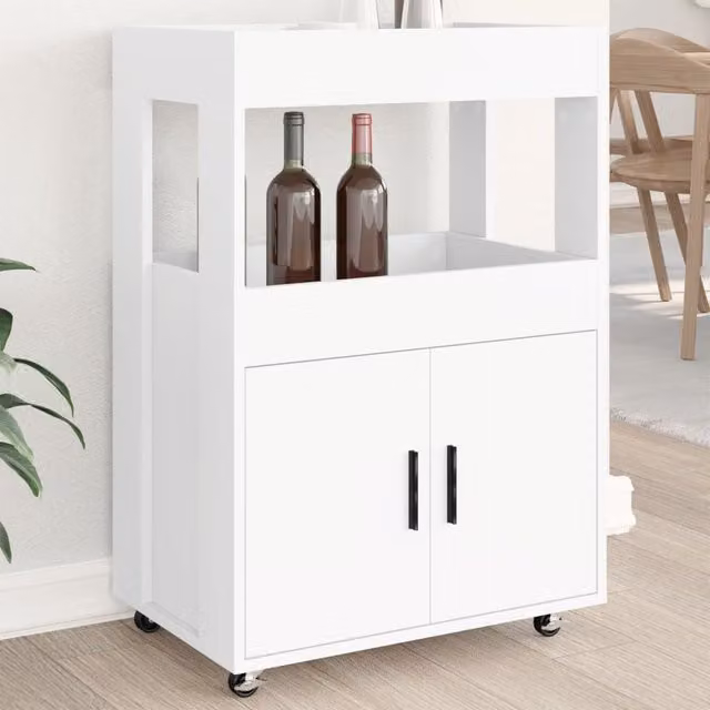 Berkfield Home Modern White Bar Cart with Castors, W/D/H: 60 x 39.5 x 89 cm