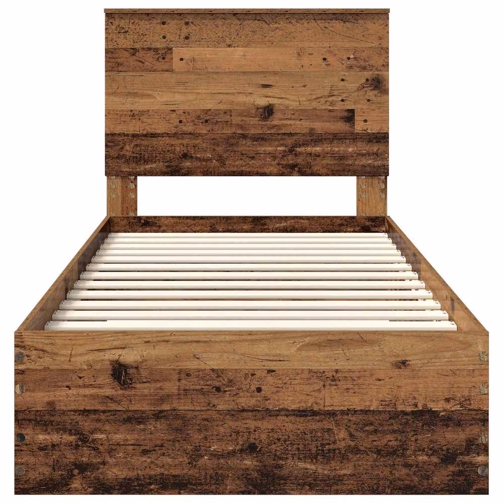 Berkfield Home Bed Frame with Headboard in Old Wood Brown, W/D/H: 90 x 200 cm – 3