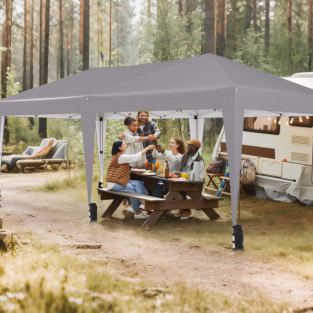 Costway Pop up Canopy Tent Foldable Patio Shelter with Wheeled Bag, Grey, W: 590 cm, D: 300 cm, H: 266 cm – 5