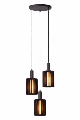 Lucide Lambres Black Pendant Light with 3xE27 Glass Shades, Height Adjustable