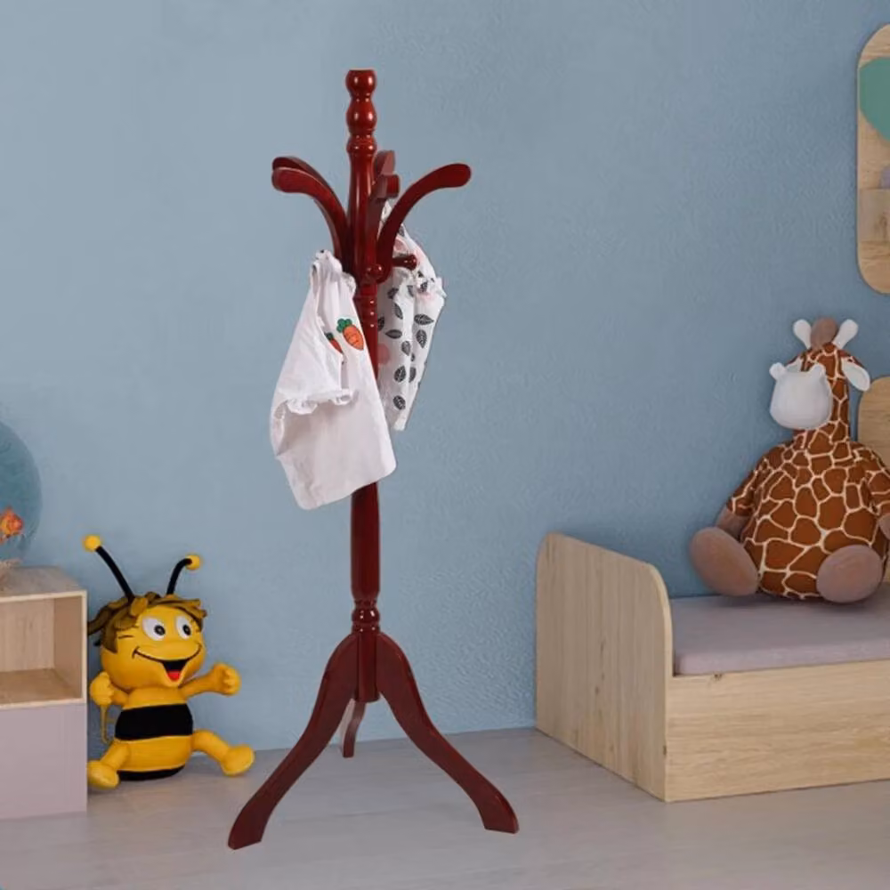 FLAVORA Red Lacquered Wooden Vintage Clothes Rail Stand, Height: 182.88 cm, Width: 50 cm, Depth: 50 cm – 5
