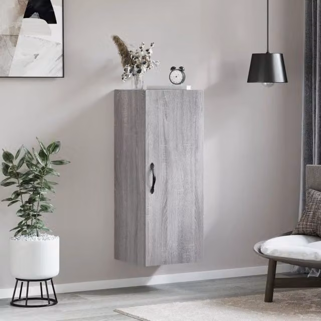 Berkfield Home Wall Mounted Cabinet in Grey Sonoma, W/D/H: 34.5 x 34 x 90 cm