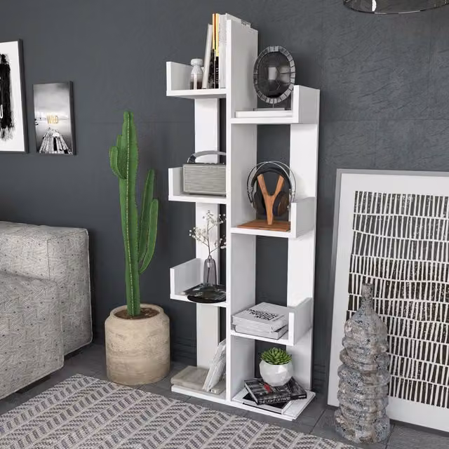 Decorotika Lusia 4-tier Modern White Bookcase Shelving Unit – 1