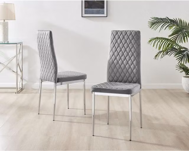 FurnitureboxUK Set of 6 Milan Velvet Dining Chairs in Grey with Silver Legs