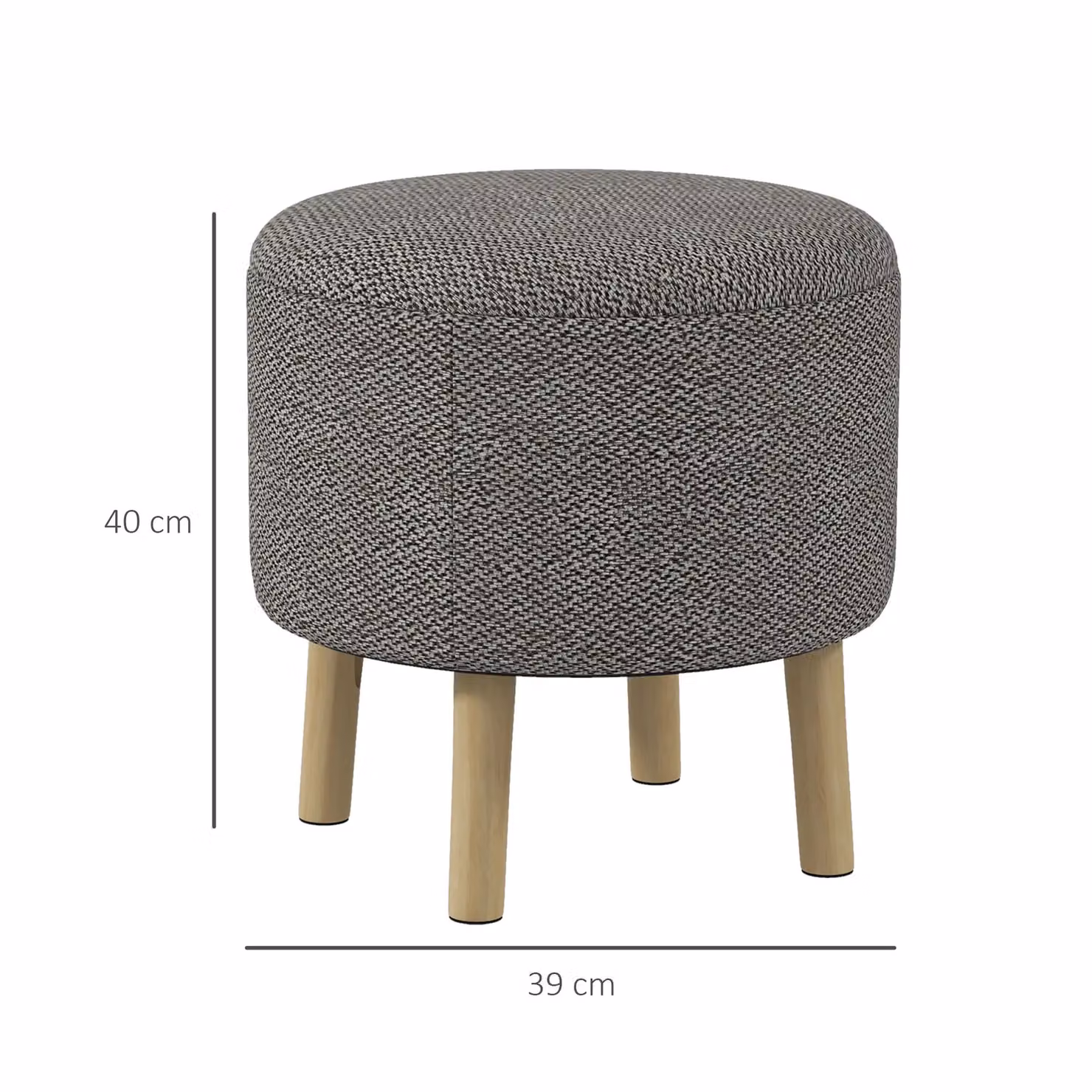 HOMCOM Round Storage Ottoman Stool with Cushioned Top in Light Grey – 3