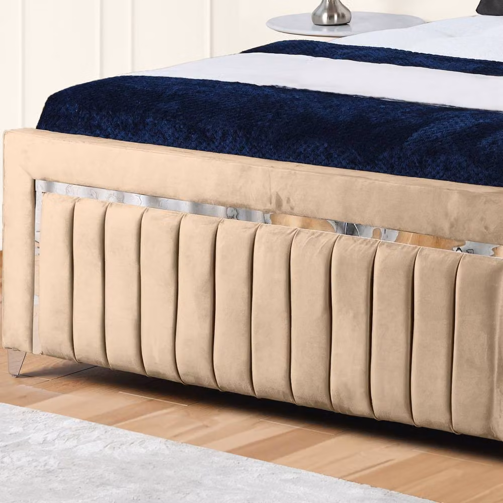 UK Bed Furniture Modern Upholstered Bed Frame in Beige, W/D/H: 120 x 200 cm – 3