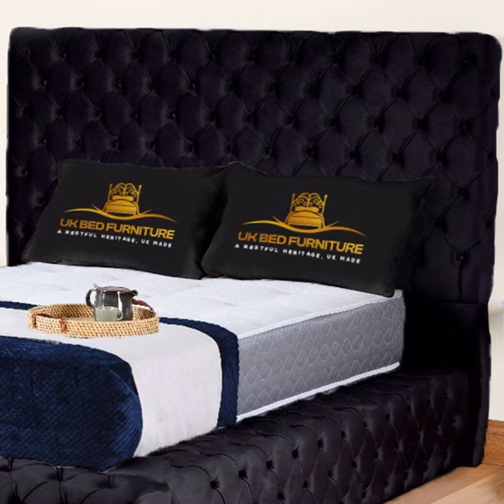 UK Bed Furniture Ambassador Ottoman Gas Lift Upholstered Velvet Bed in Black, W/D/H: 200 x 137.16 x 137.16 cm – 2