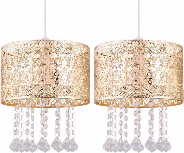 First Choice Lighting Set of 2 Gold Cut Out Jewelled Easy Fit Light Shades – 1