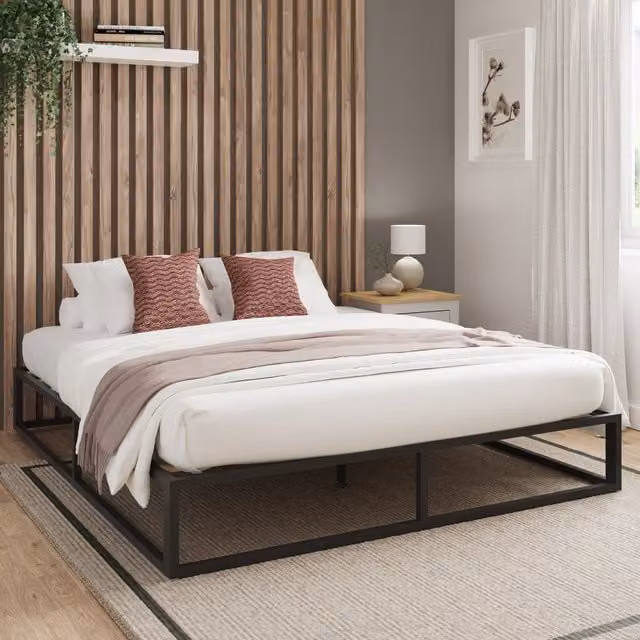 GFW Modern Metal Platform Bed Frame in Black, W/D/H: 180 x 200 cm