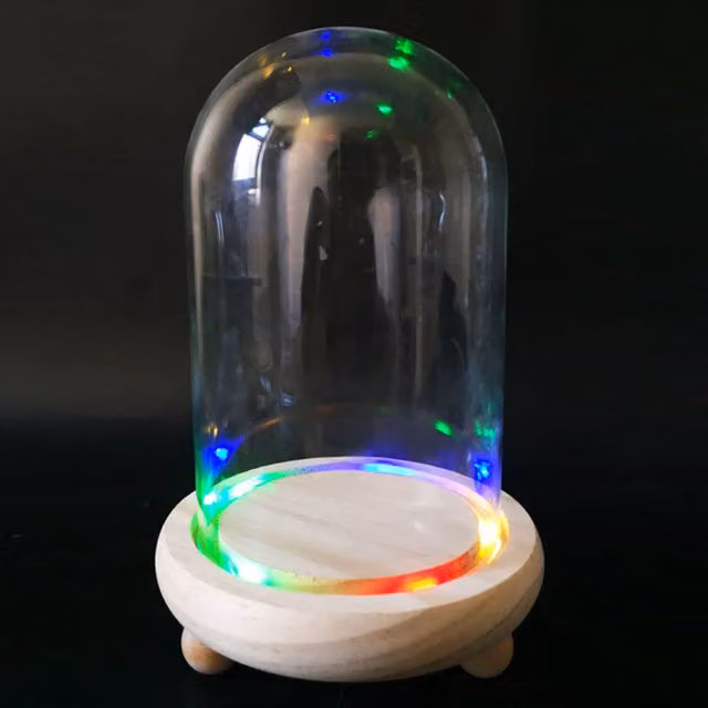 Livingandhome Decorative Glass Dome with White Wooden Base, Transparent, W/D/H: 12 x 12 x 20 cm