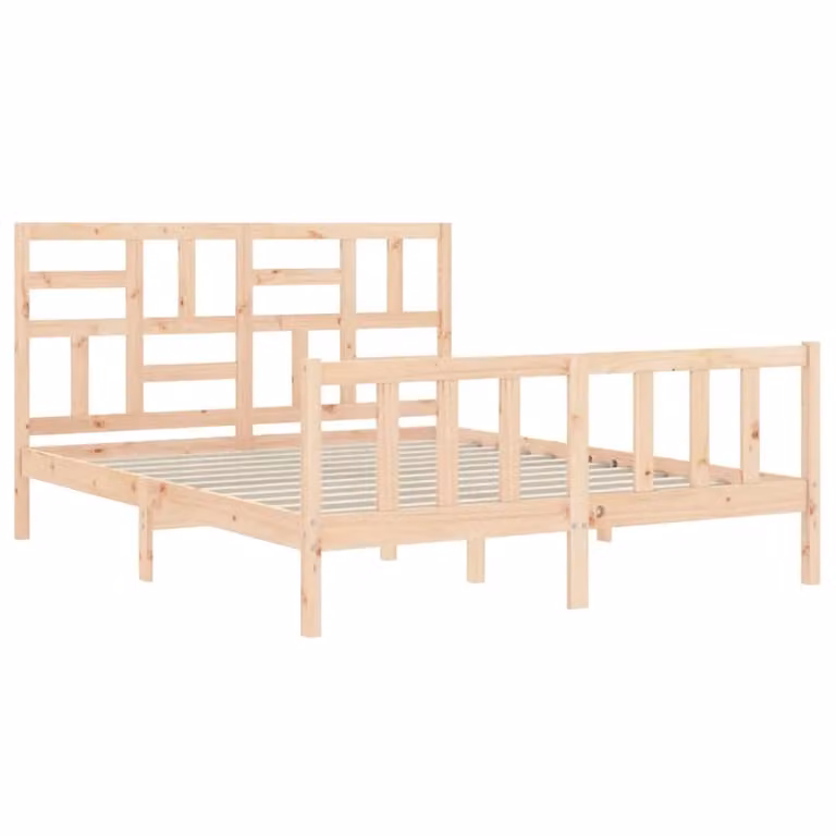 Berkfield Home Solid Wood Bed Frame with Headboard in Brown, W/D/H: 160 x 200 cm
