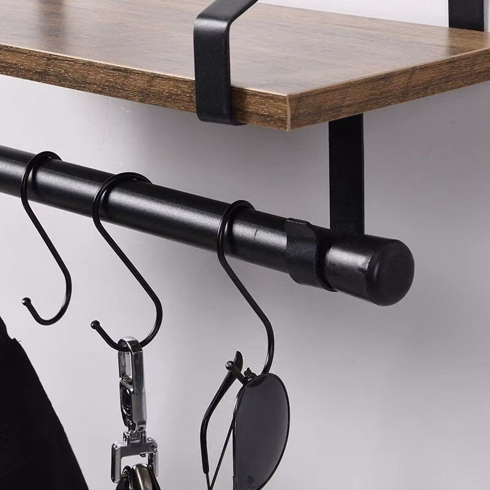 Kelvenix 1 Tier Floating Wall Mounted Shelf with Black Metal Frame and Brown Wood Finish – 3