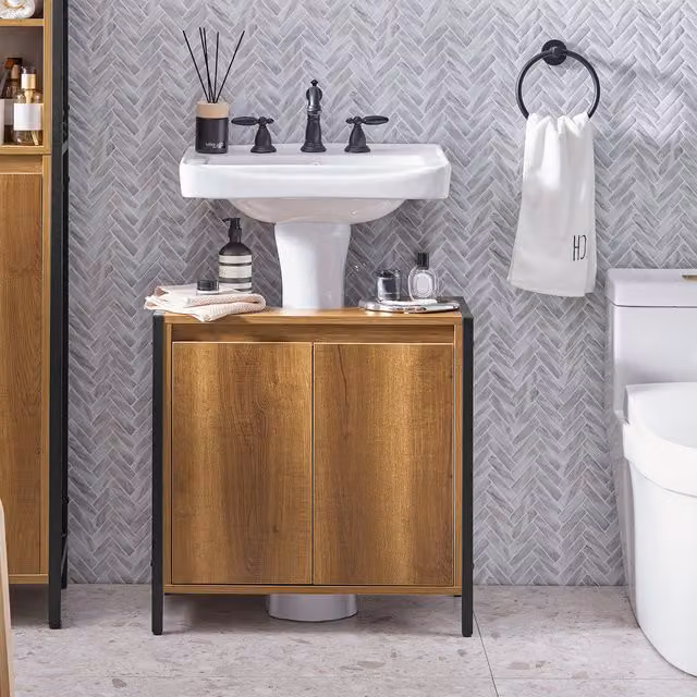 SoBuy Industrial Brown Under Sink Vanity Unit with Hinged Doors and Internal Shelves