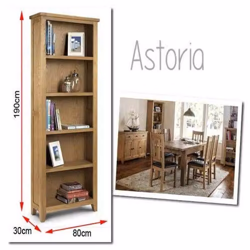 Julian Bowen Astoria Waxed Oak Wooden Bookcase, H 190.0 cm x W 80.0 cm x D 30.0 cm – 2