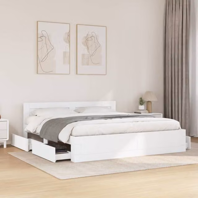 Berkfield Home Modern Bed Frame with Headboard and Drawers, White, 200 x 200 cm – 1
