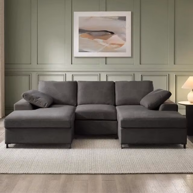 Daniel U-Shaped Sofa in Grey Linen with Scatter Cushions