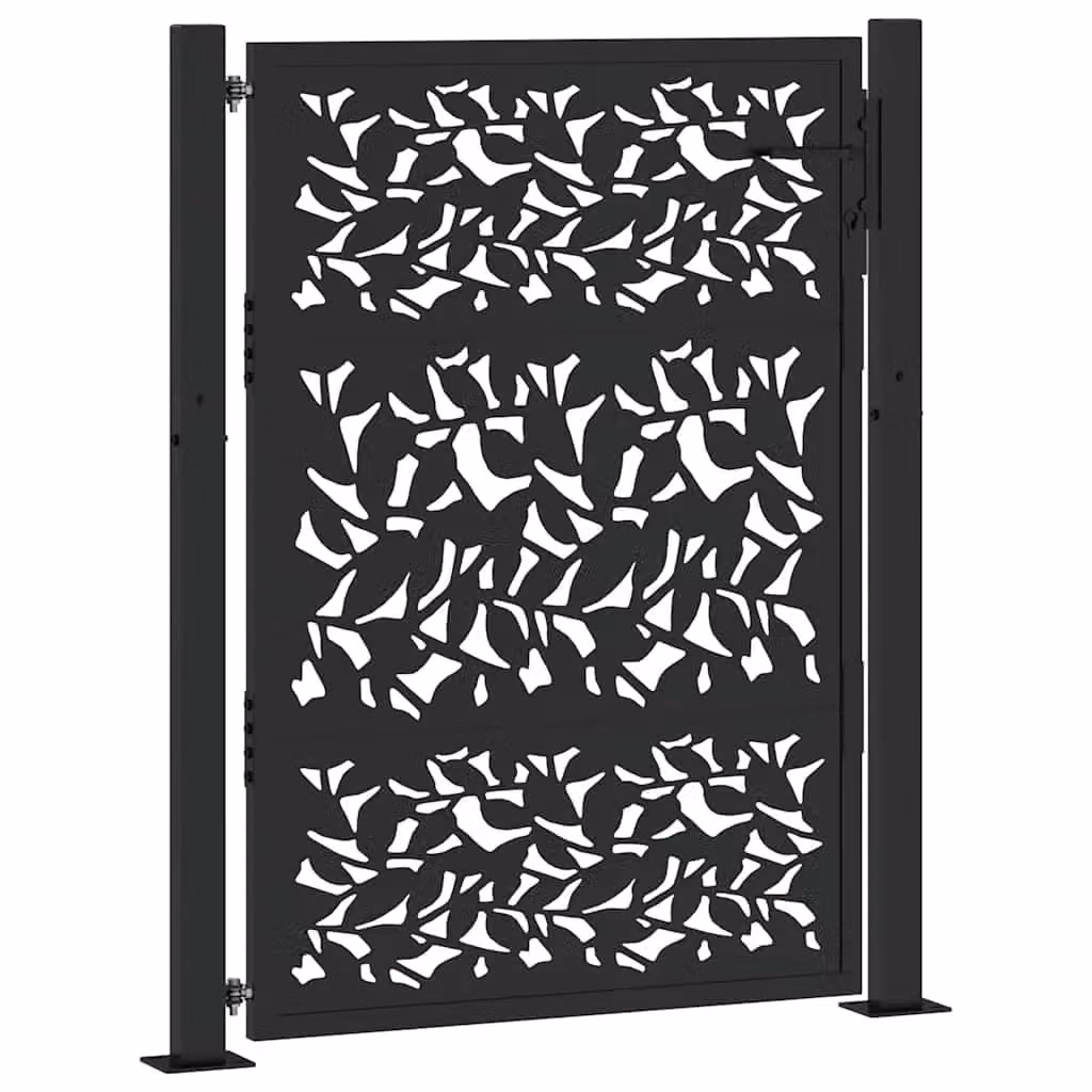 Berkfield Black Steel Garden Gate with Leaf Design, W: 105 cm, H: 130 cm – 2