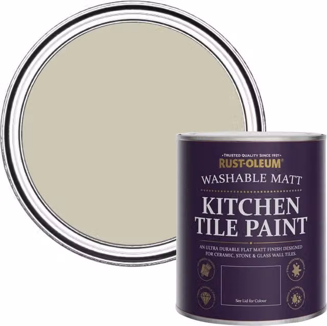 Rust-Oleum Grey Water-Based Kitchen Tile Paint in a Matt Finish, 750 ml