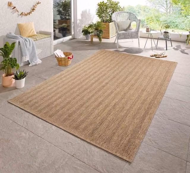 Desire Rugs Modern Herringbone Machine Woven Indoor Outdoor Jute and Polypropylene Area Rug, W: 160 cm, D: 230 cm