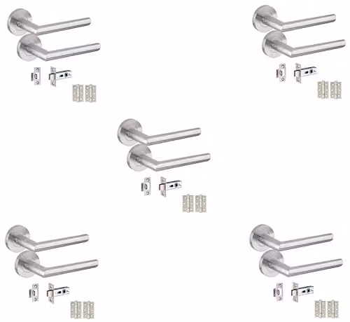 Golden Grace Mitred Door Handles on Rose in Satin Nickel, 5 Pairs, 52mm