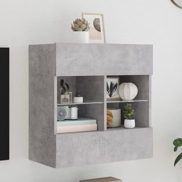 Berkfield Home Modern Wall Mounted TV Cabinet with Integrated LED Lights and Internal Shelves, Concrete Grey, W: 58.5 cm, D: 30 cm, H: 60.5 cm